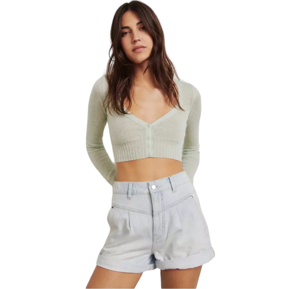 BA&SH “Fauzia” Green Cropped Knit Cardigan Size XS